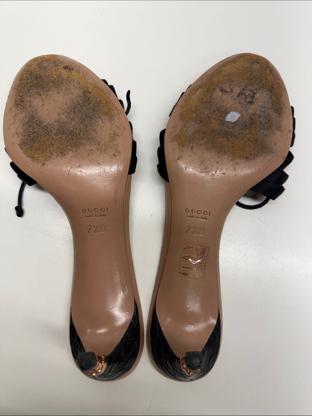 Gucci Kitten Heel Pumps Open Toe Satin Lace Bow High Heel Shoes Black Size 7.5 - Picture 9 of 12